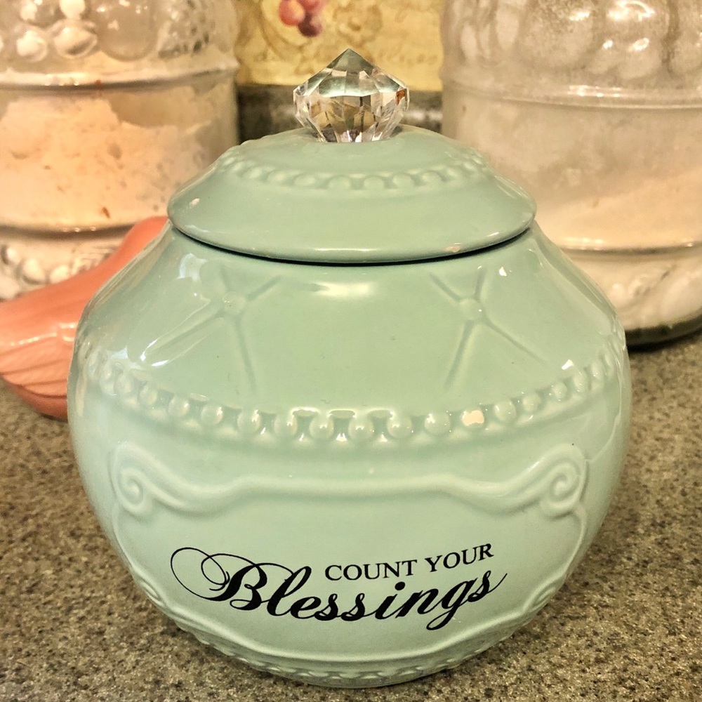 NWT Blessings Jar teal Farmhouse room decor